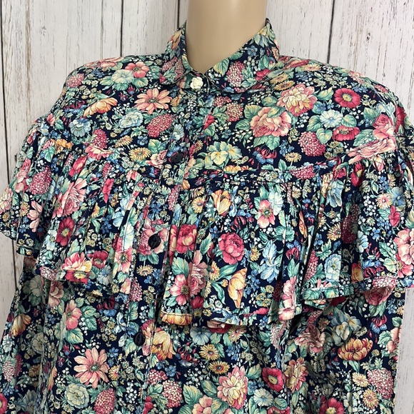 Vintage Conversation Pieces Floral Long Sleeve Ruffle Bodice Button Down Top - Picture 3 of 9